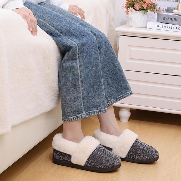 ⚡Women's Dark Grey Memory Foam Slippers Closed Back Knit Slip On House Shoes - Picture 5 of 5